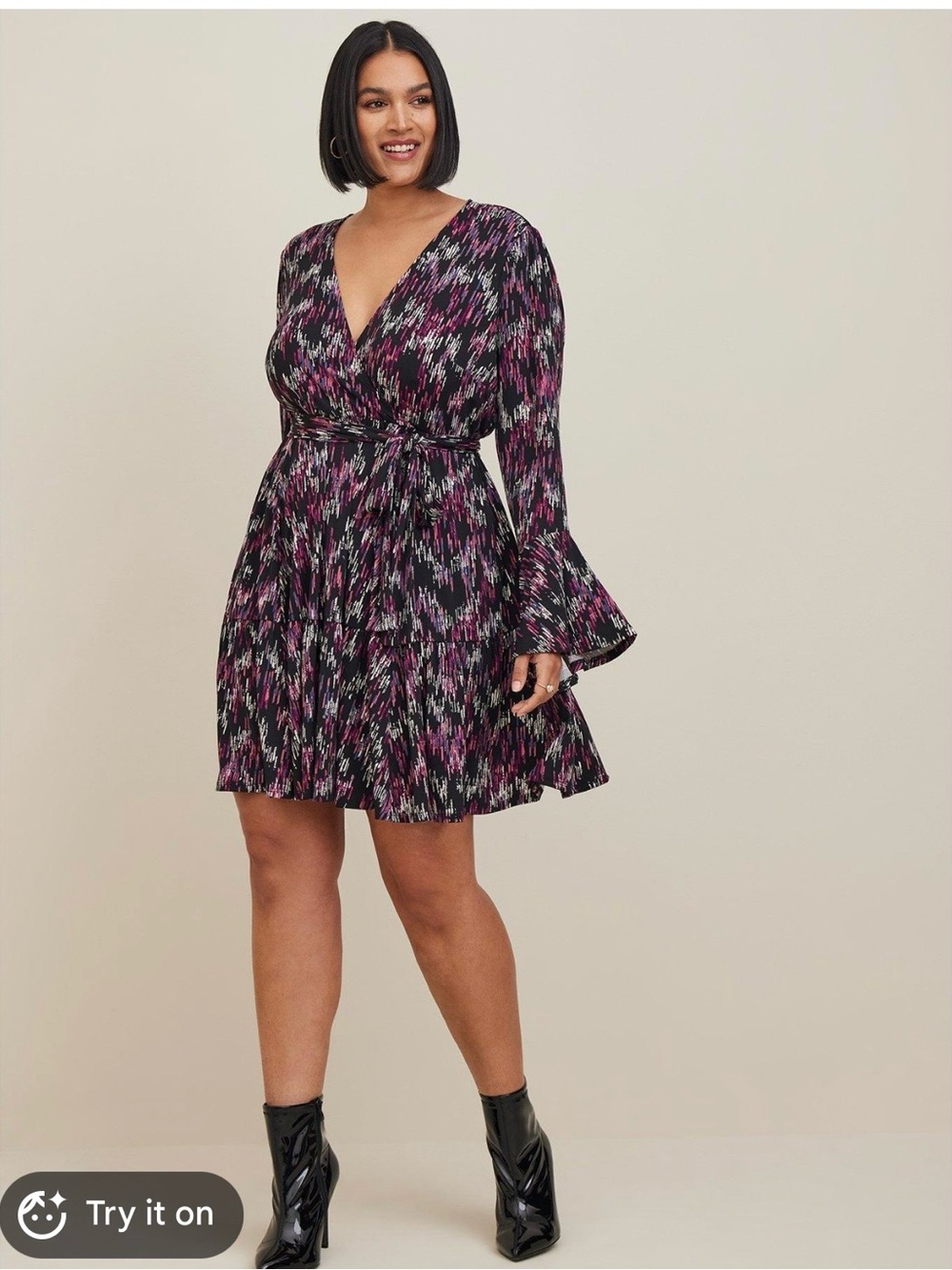 Torrid Women’s V-Neck Purple Patterned Wrap Dress